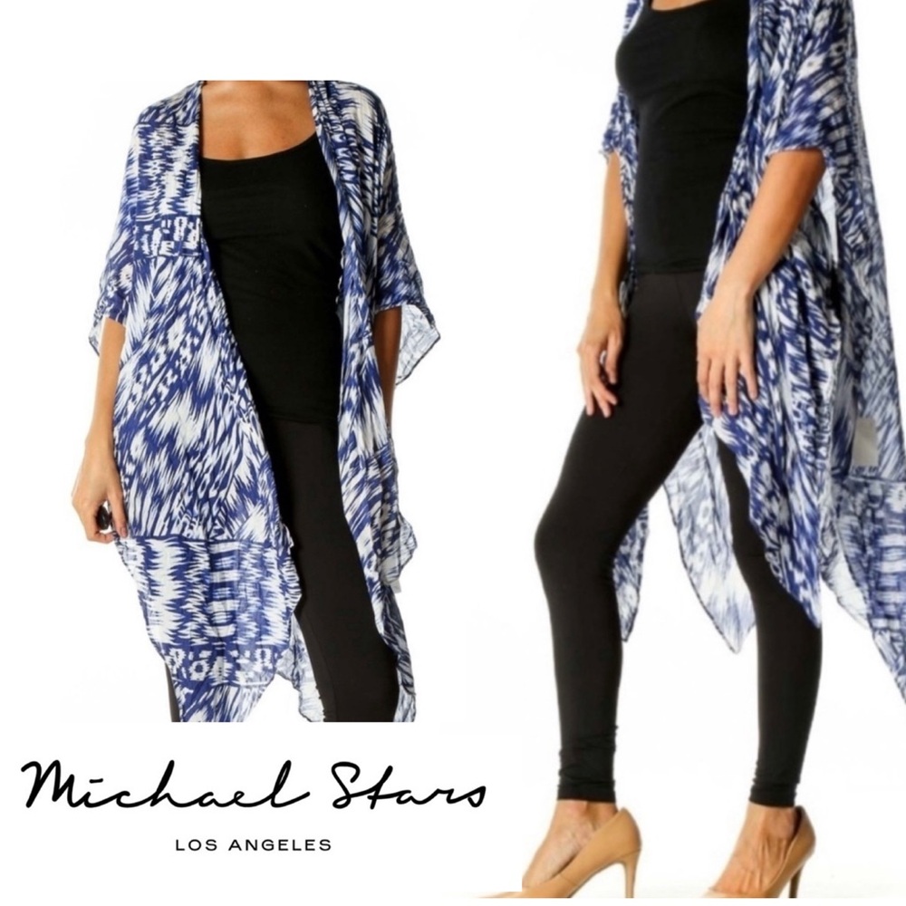 NWT Michael Stars Blue & White Ruana Scarf Sarong Coverup Layering Piece